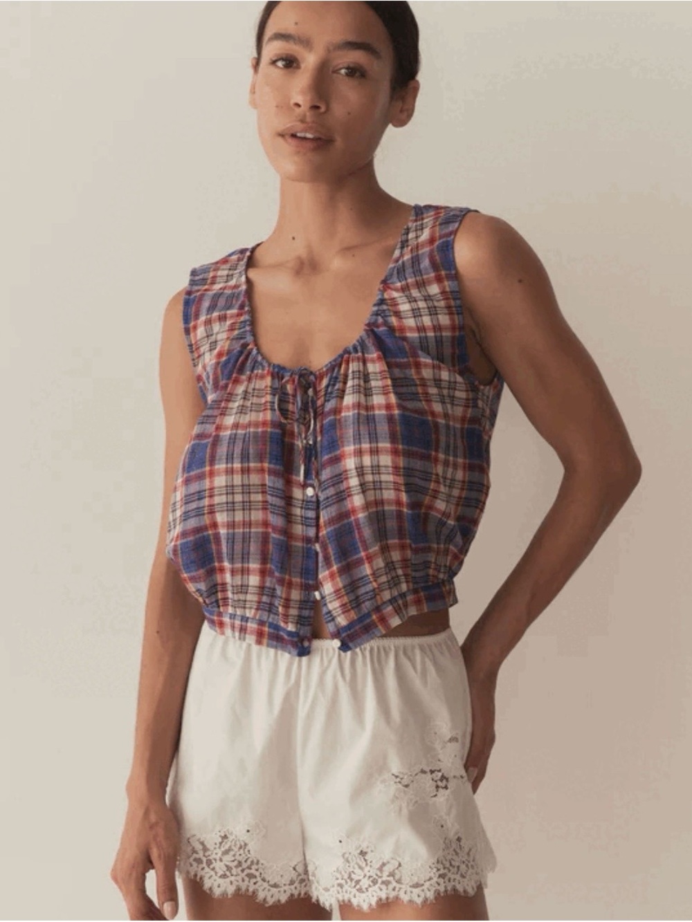 DÔEN NWOT Plaid Theo Top Size Small